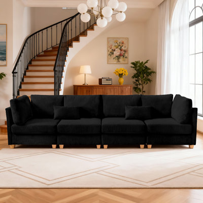 126" Modern L-shaped Corduroy Sectional Sofa Bed, Modular Convertible Couches For Living Room