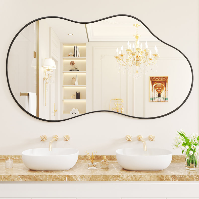 Miroir mural irrégulier Miroir mural asymétrique, 46 po x 26 po, Noir mat