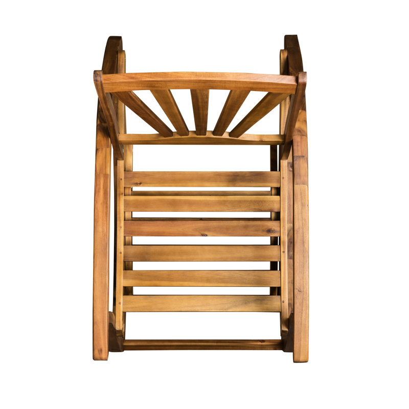 Chaise berçante avec fonction et repose-pieds rétractable en bois massif, Teck