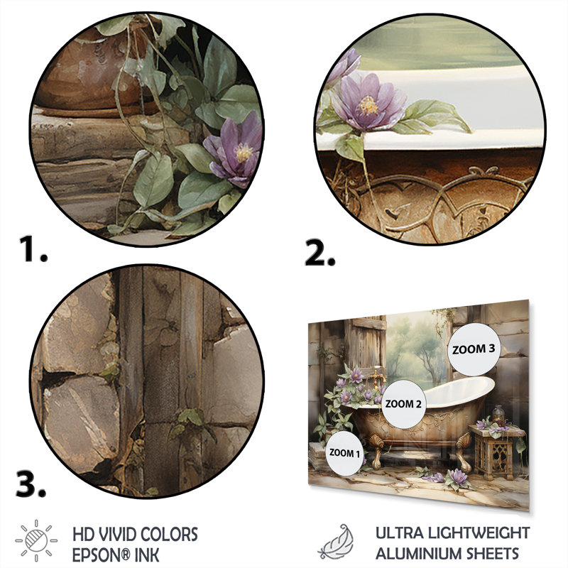 Farmhouse Bathtub Florals - Bathroom Metal Wall Art MT132082, 30" H x 40" W x 1.5" D
