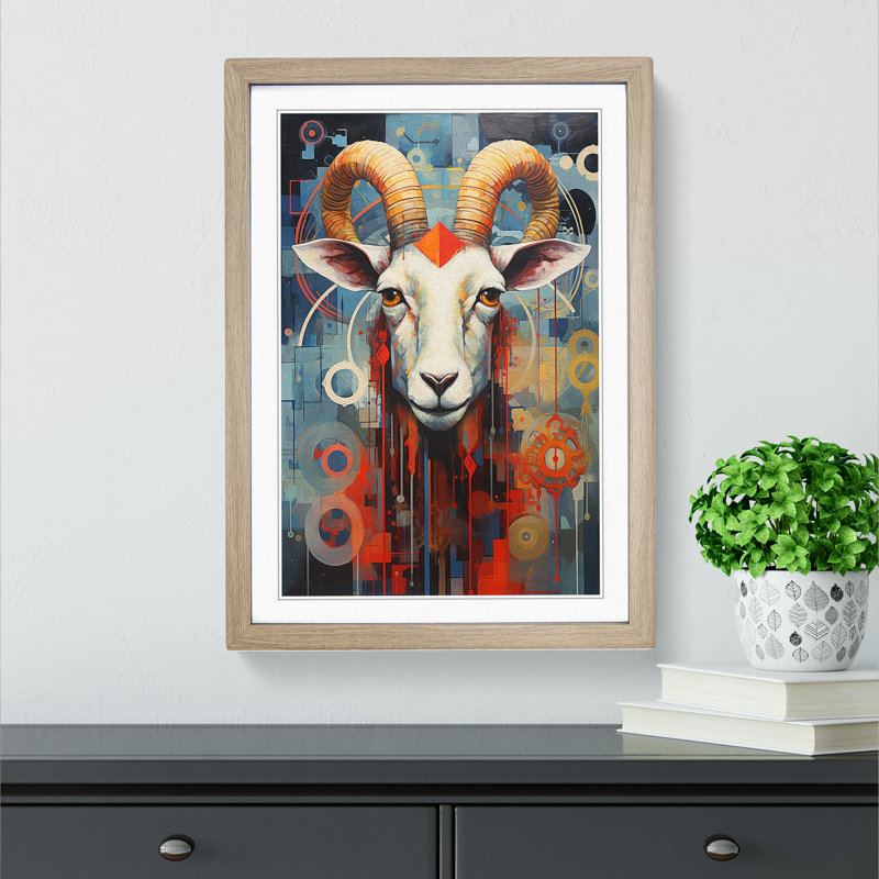 Goat Constructivism No.2 - Framed Print, Oak, 34cm H x 25cm W x 2cm D