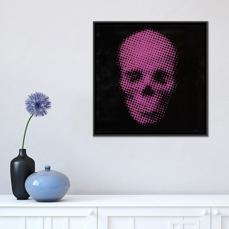 « rose crâne », impression sur toile, H 37 po x l 37 po x P 1,5 po, Toile avec cadre noir, Pas de tapis