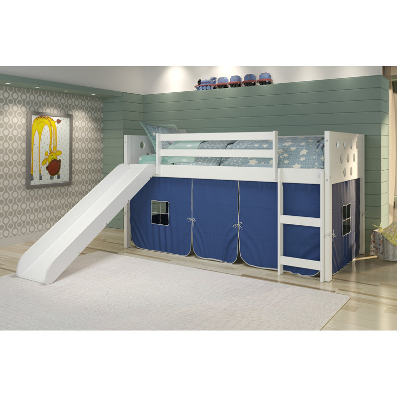 Lit mezzanine simple en bois massif Howell par Isabelle & Max, bleu, Blanc