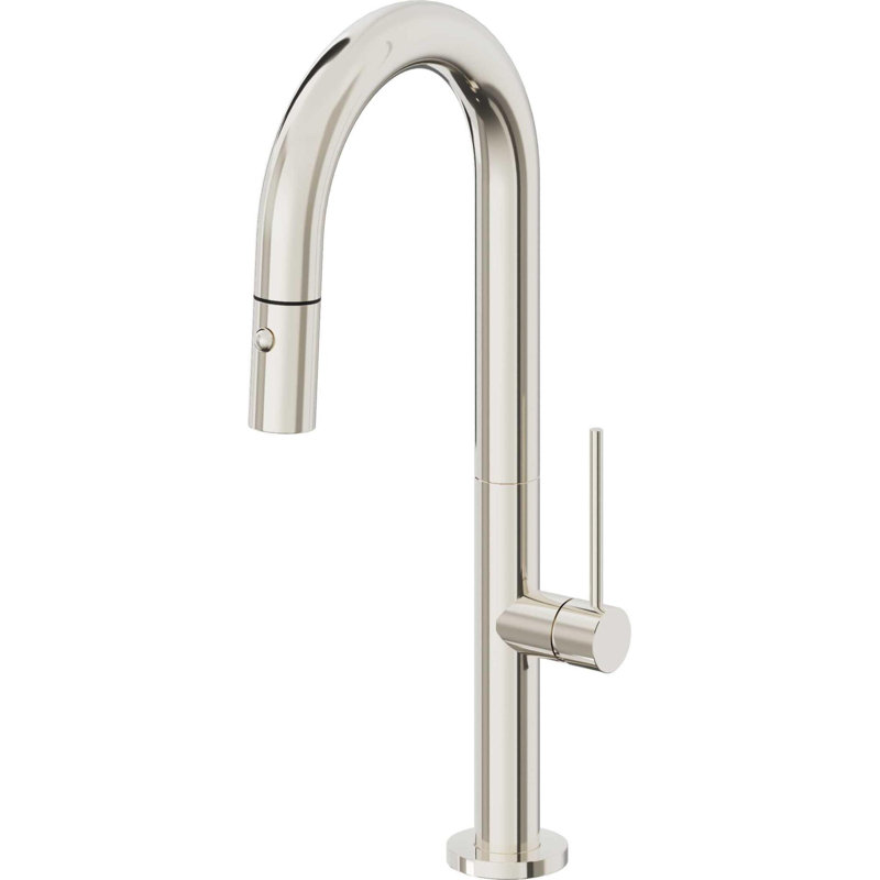 Pull-Down Prep/Bar Faucet With Button Sprayer, Stick, Polished Nickel