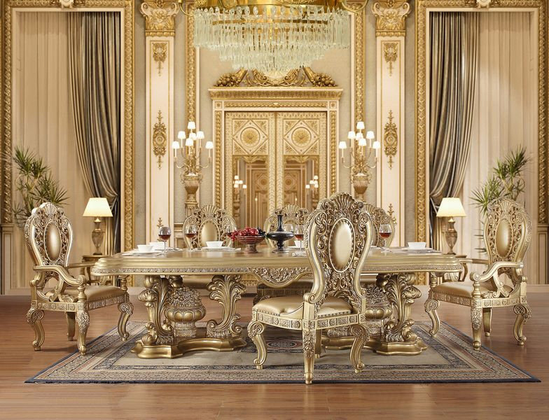 ACME Seville Arm Chair (Set-2), Synthetic Leather & Gold Finish