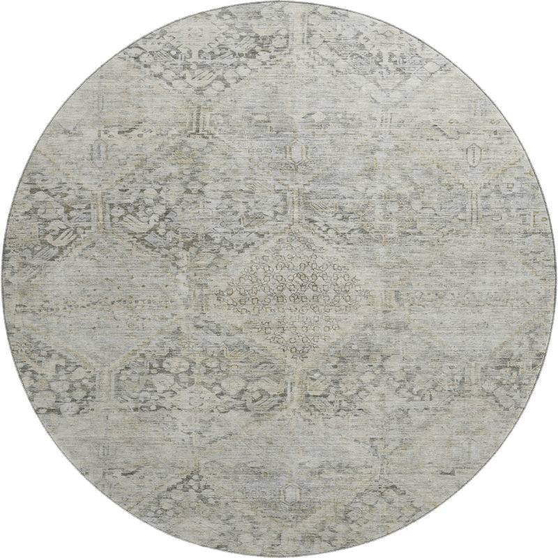 Premium Machine Washable Bucz AMF1745 Geometric Rug, Round 8'