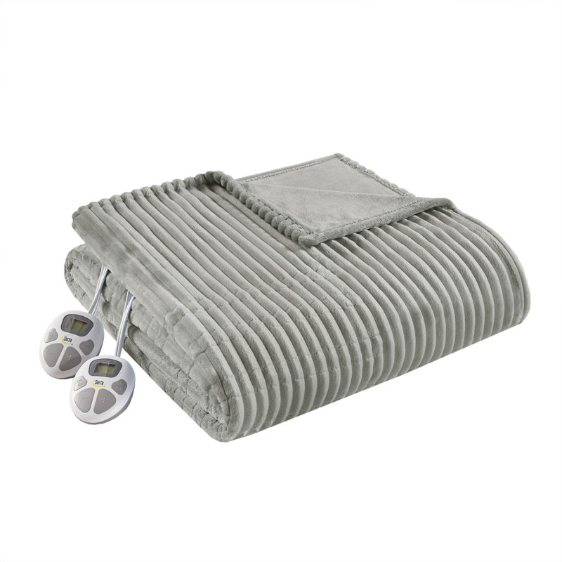 Couverture chauffante cordée en peluche, Très grand, Gris