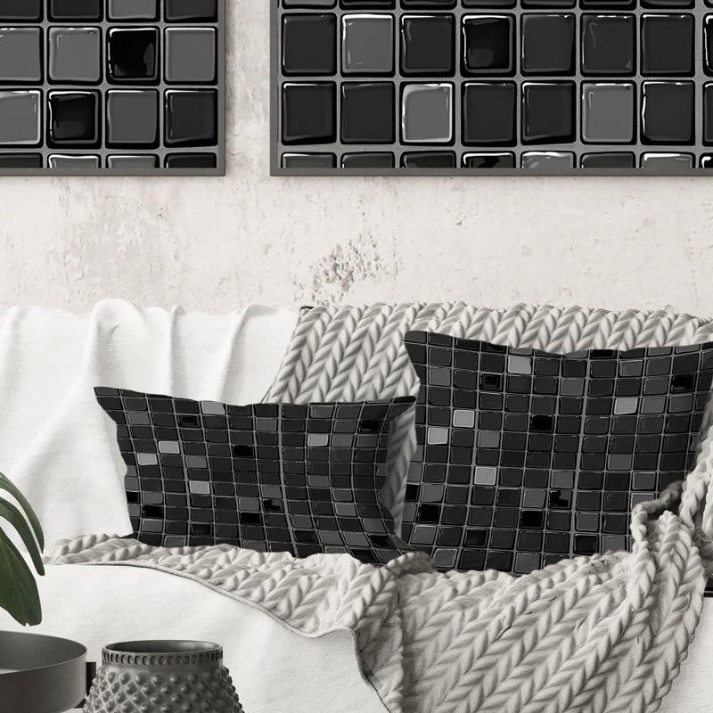 Carreaux de mosaïque noir moderne VII - Coussin moderne, H 18 po x l 18 po
