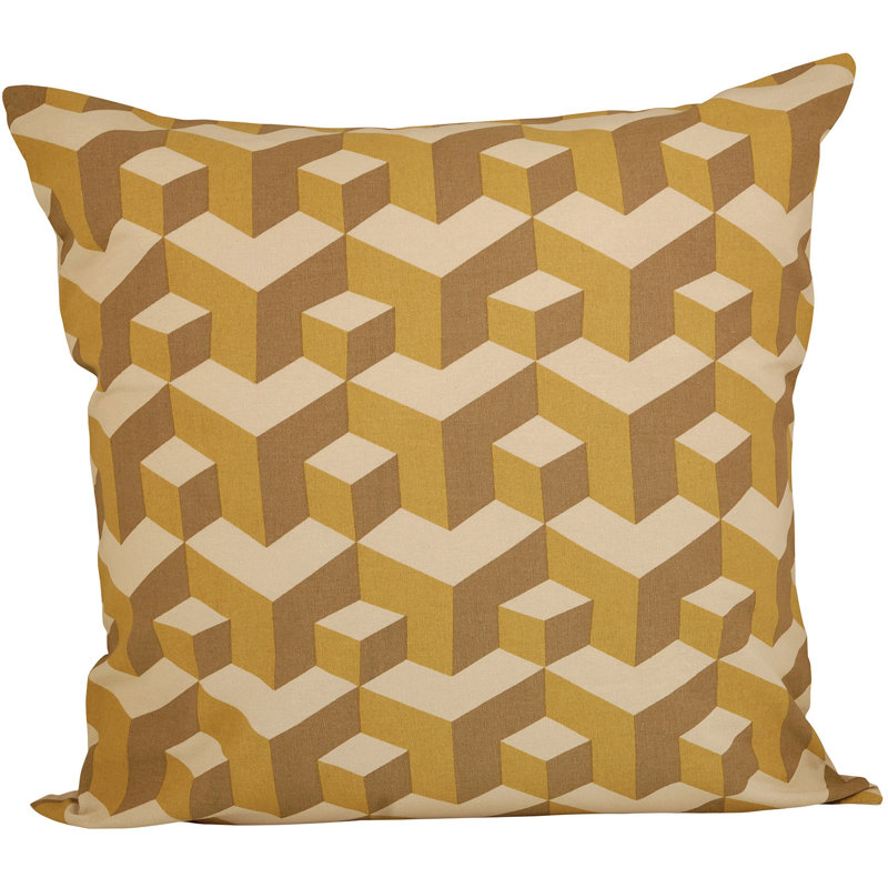 Geometric Yellow and Brown Cotton Throw Pillow 20x20