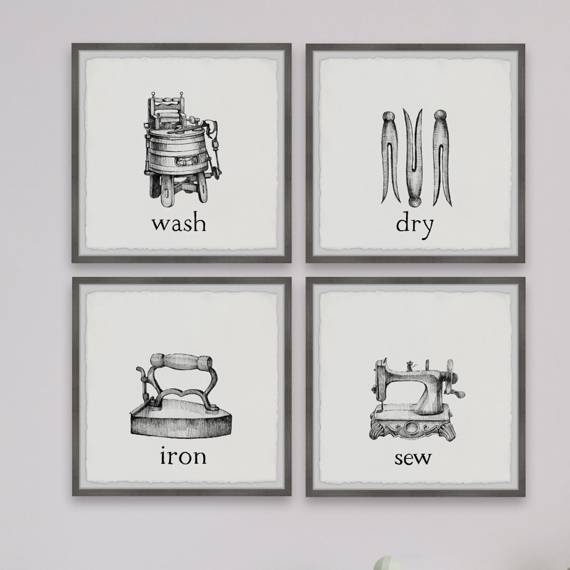 Wash Dry Iron Sew - 4 Piece Single Picture Frame Painting, 45cm H x 45cm W x 3.81cm D