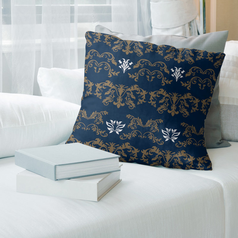 Housse de coussin St Louis Football Baroque, Bleu marine / brun / blanc, 14 po x 14 po, Simili daim