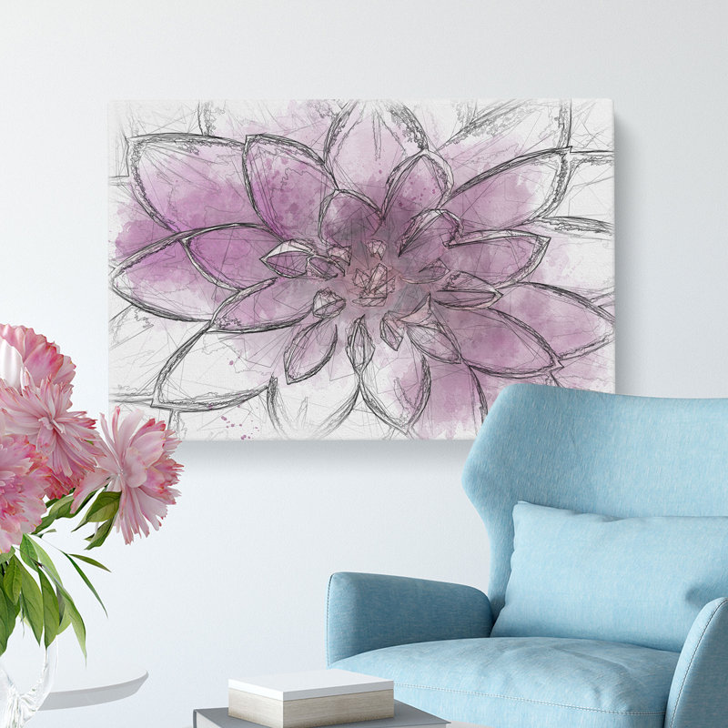 Pink Dahlia Flower - Wrapped Canvas Painting, 40cm H x 60cm W x 3cm D