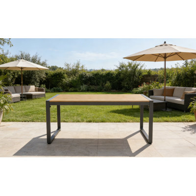 Steel Outdoor Patio Table, All-Weather Patio Tables for Outside with PS Wood-Like Table Top, Modern Rectangle Coffee Table for Porch, Balcony, Deck, Y