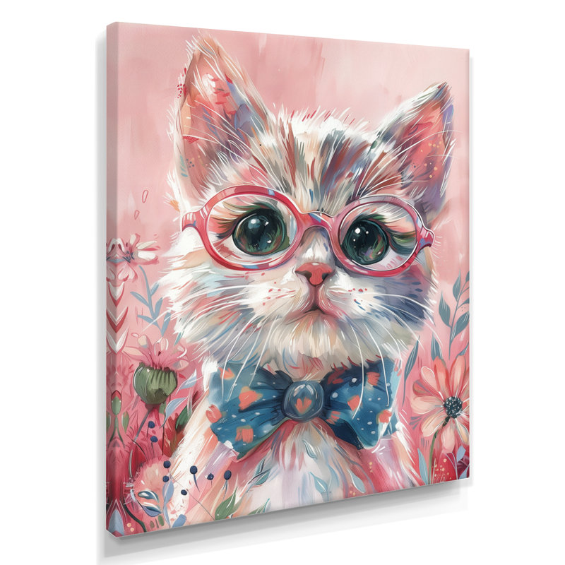 Portrait de chat Intellectual avec lunettes I - art mural chat, Toile tendue, H 16 po x l 32 po