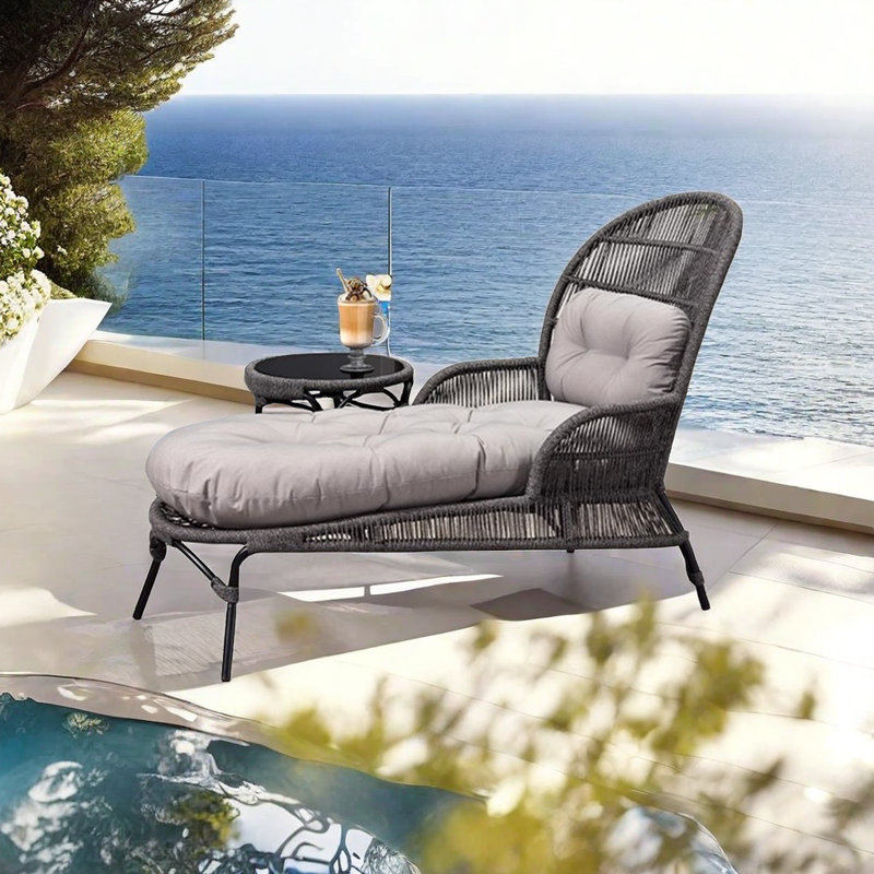 Outdoor Patio Aluminum Reclining Chair Outdoor Chaise Lounge Set with Table , Cushion Included