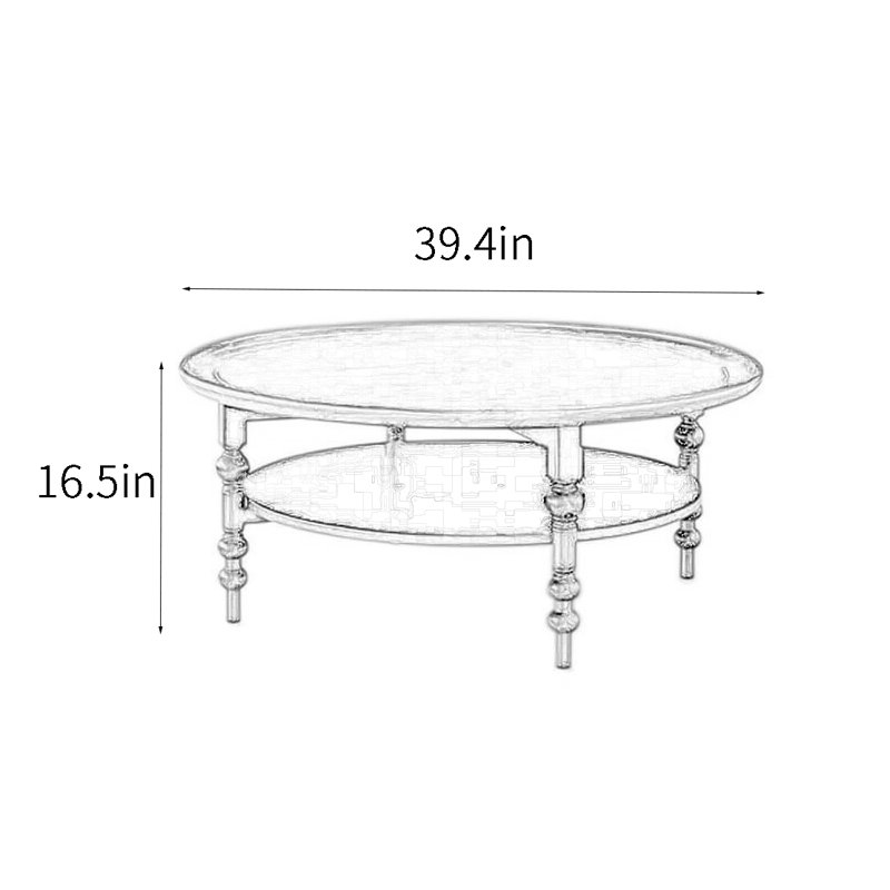 Table de bout ronde Vintage, H 16,5 po x L 39,4 po x l 39,4 po