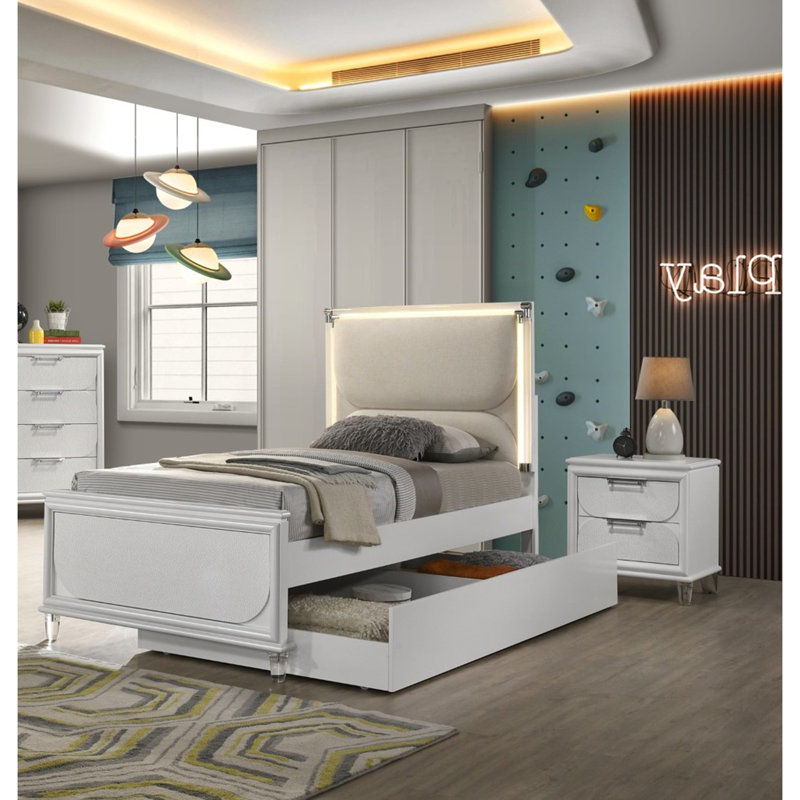 Mobilier de chambre à coucher contemporain 3 pièces, Lit simple
