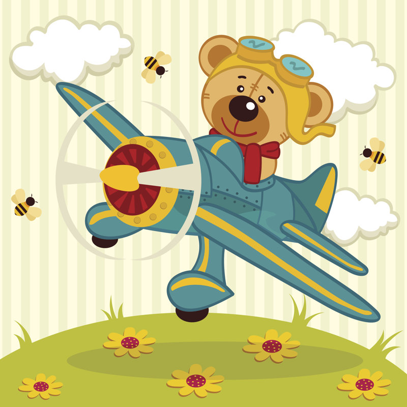 Teddy Bear Pilot by Nataka - Wrapped Canvas Print, 30cm H x 30cm W