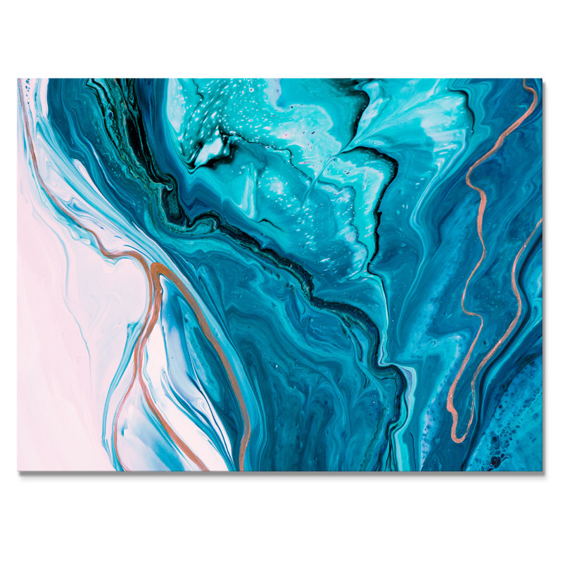 Luxury Luxury Turquoise Marble River - œuvre d'art moderne sur toile, H 34 po x l 44 po x P 1,5 po, Toile tendue