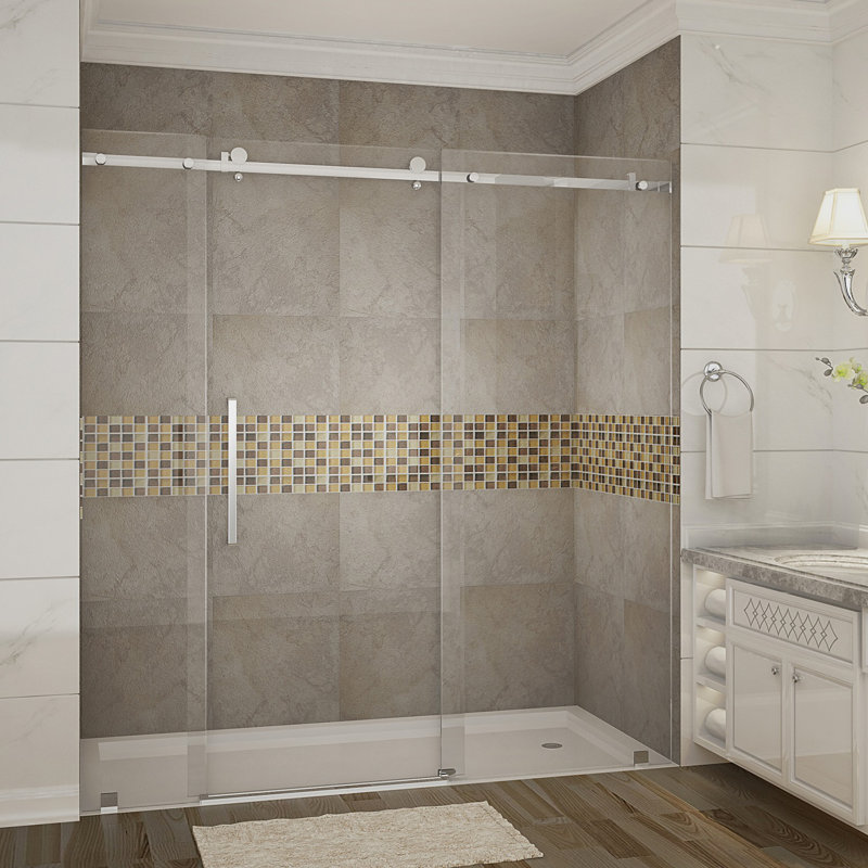 Porte de douche coulissante simple sans cadre de H 75 po Moselle, Acier inoxydable