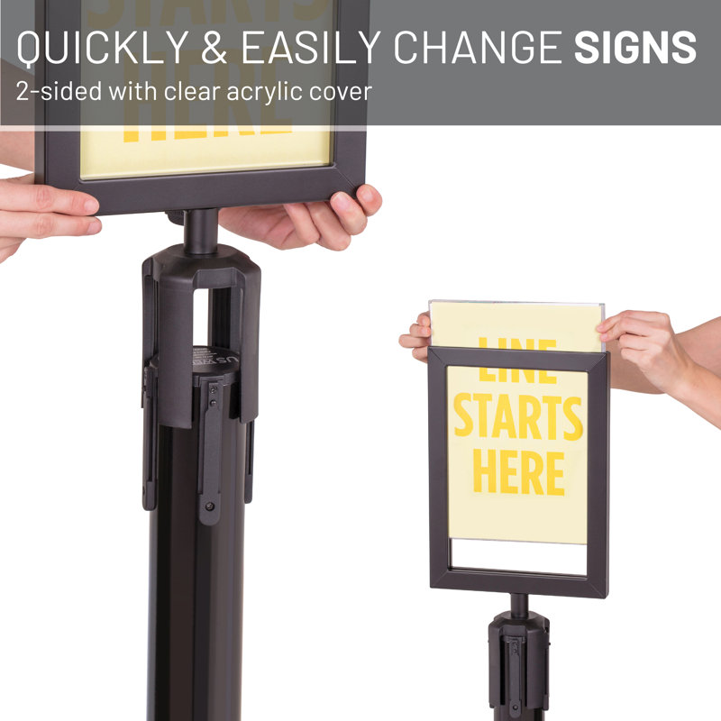 Black Frame Sign Holder with Plexiglass Covers Compatible with ONLY Steel Stanchions