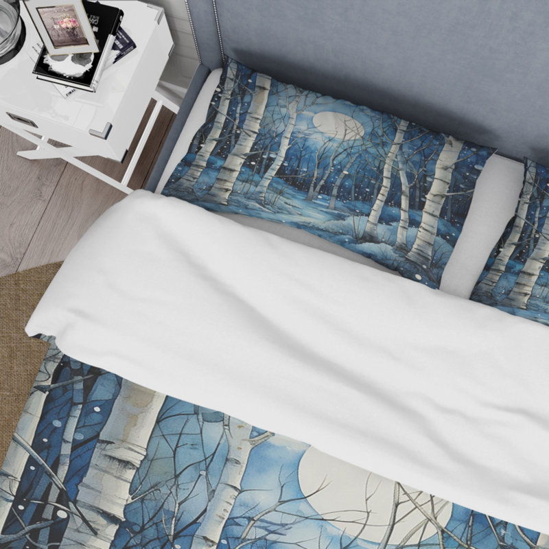 Ensemble de housse de couette Birch Woods Mystic Moonlight I Bedding, Housse de couette simple + 1 taie décorative stan