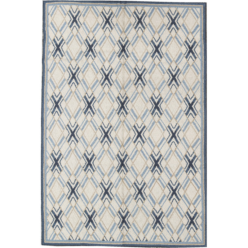 Hand-Knotted High-Quality Beige and Navy Area Rug