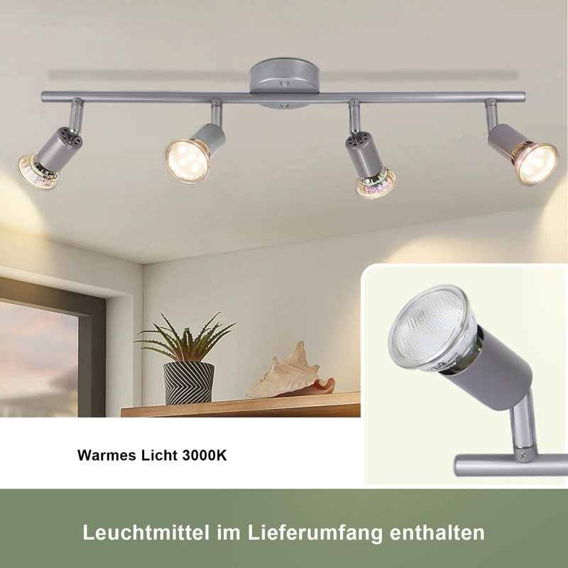 LED Ceiling Spotlight Swiveling GU10 4 Flame Ceiling Spots Industrial Living Room, Grey