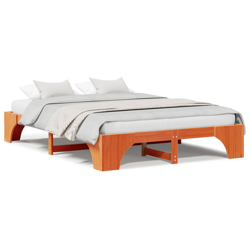 Bed Frame Solid Pine Wood Durable, Double (4'6), Wax Brown