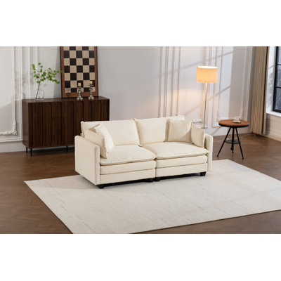 Modern 2-Seat Sectional Sofa With Waist Pillows, Upholstered Symmetrical Design For Living Room And Apartment Comfort