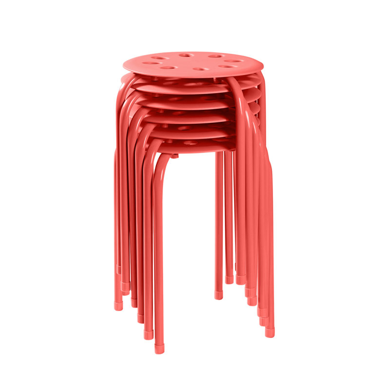 Ensemble de 6 tabourets d'appoint empilables en métal rouge, Rouge