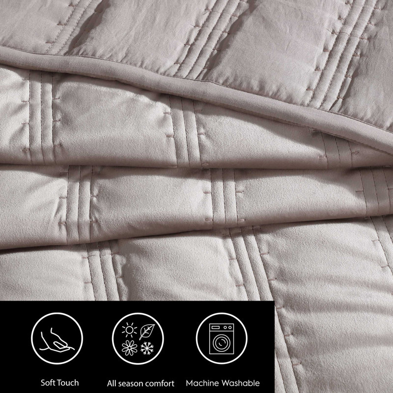Vera Wang Linear Stitch Solid Quilt Set, Queen Quilt + 2 Standard Shams, French Clay