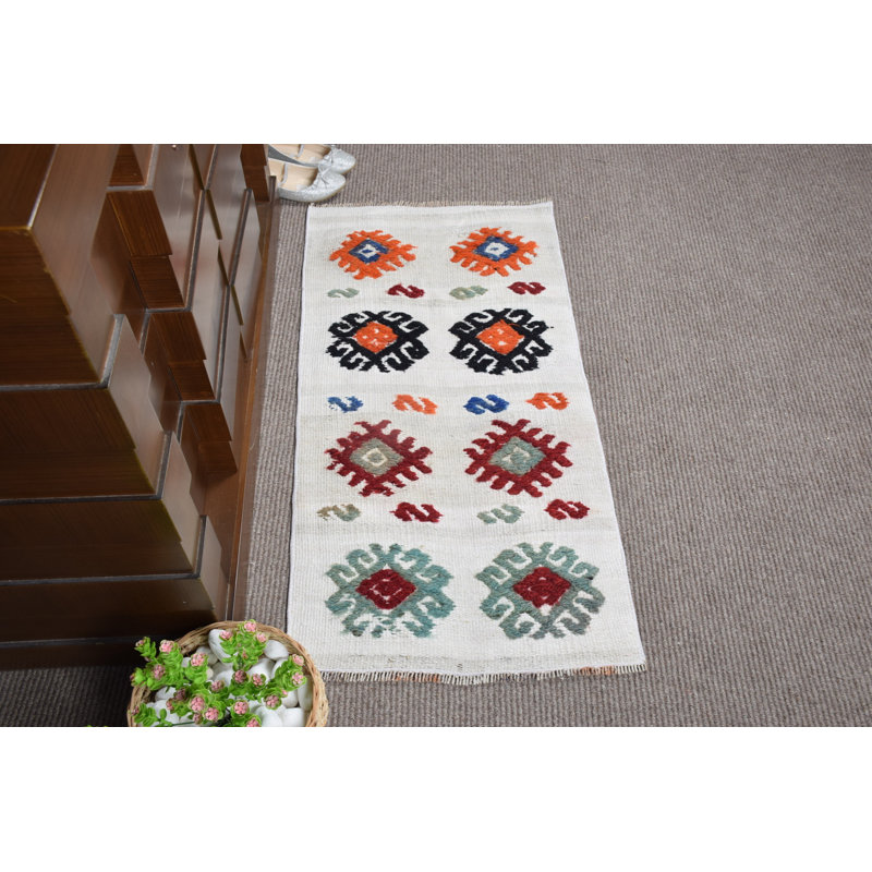 Traditional Turkish Kilim Handwoven Colorful Bohemian Small Area Rug for Entryway Decor