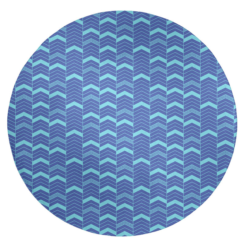 Tapis bleu/ivoire à chevrons lineed, Rond 5 pi