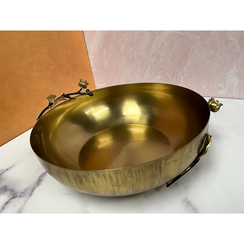 Decozen Stainless Steel Large Serving Bowl with Orchid Floral Accent – Elegant Christmas Decor Gift