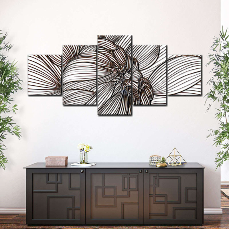 Ensemble de 5 pièces de Buddha Dahlia en herbe sur toile, H 24 po x l 55 po x P 1,25 po