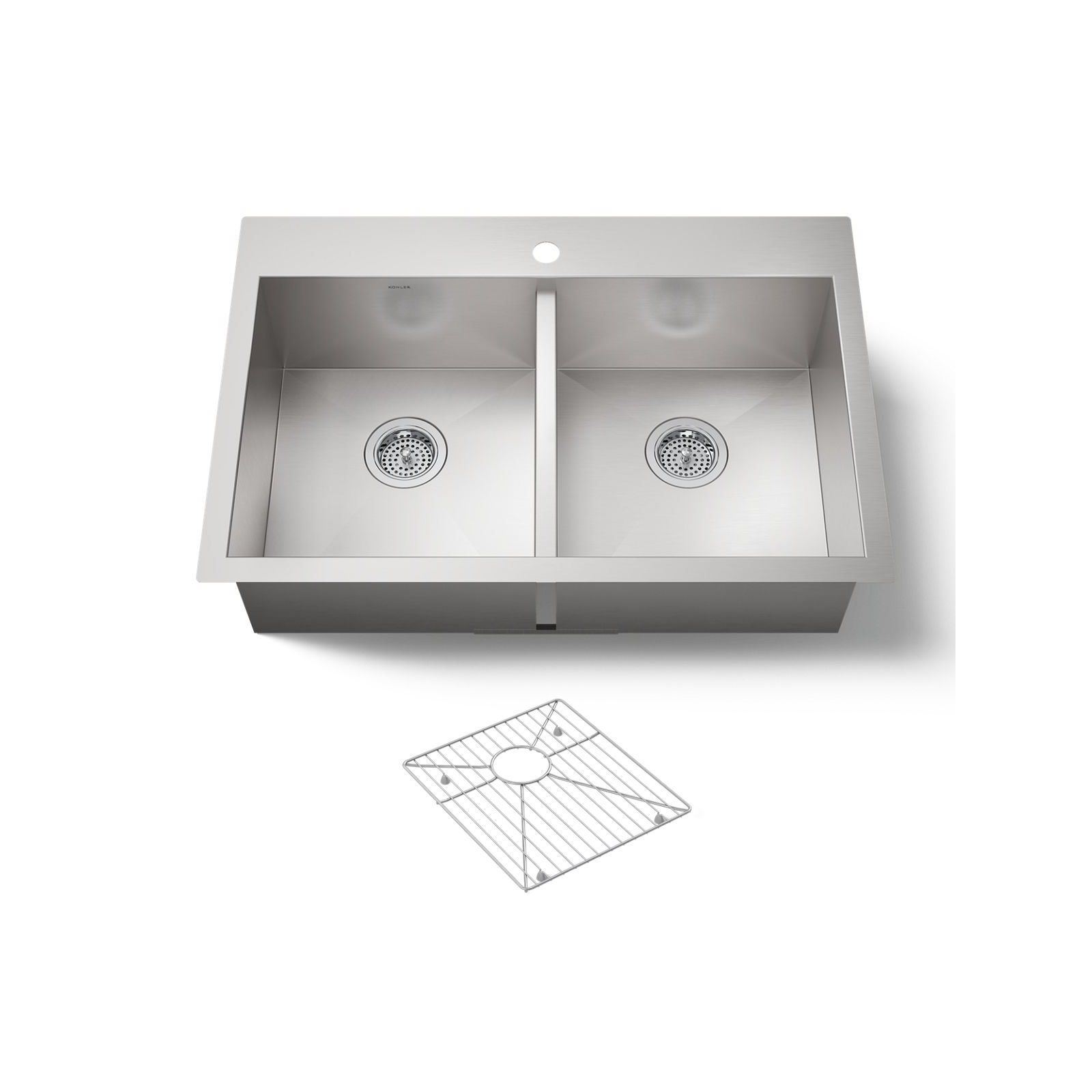 Vault Double Bowl Kitchen Sink with Single Faucet Hole, 1 Hole