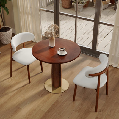 80cm Retro Walnut Round Dining Table Luxury Brass Base Table Pure Solid Wood Desktop. Table With Wooden Leg & Gold Base, 2 - Person Table For Small Space(Only The Negotiation Table)