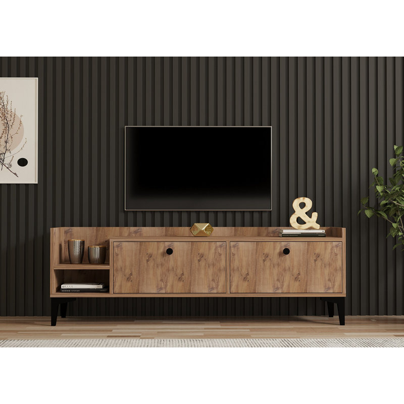Keikei Unfinished TV Stand with Fireplace Included, Brown