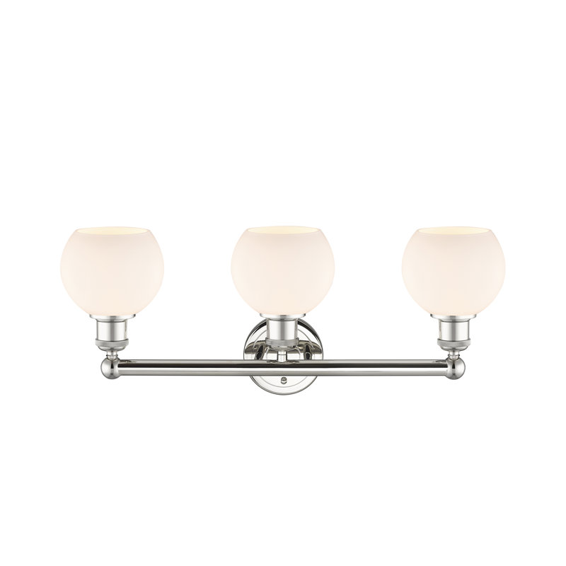 Éclairage pour salle de bain 3 lumières à intensité variable, Nickel poli, Blanc mat, H 10,63 po x l 24 po x P 7,5 po