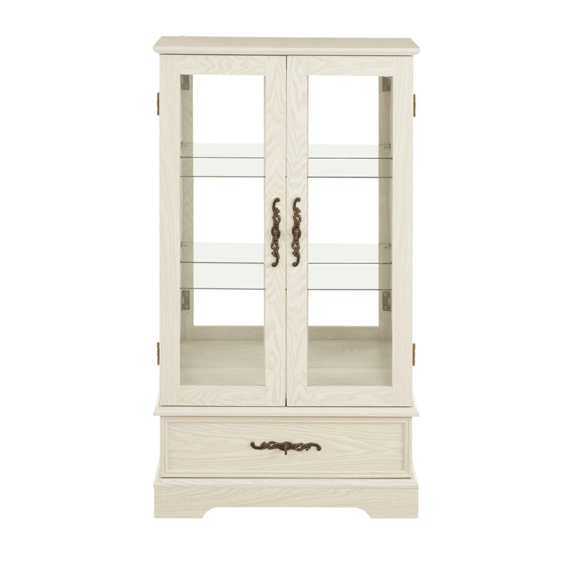 Vitrine lumineuse en verre avec tablettes réglables, Blanc