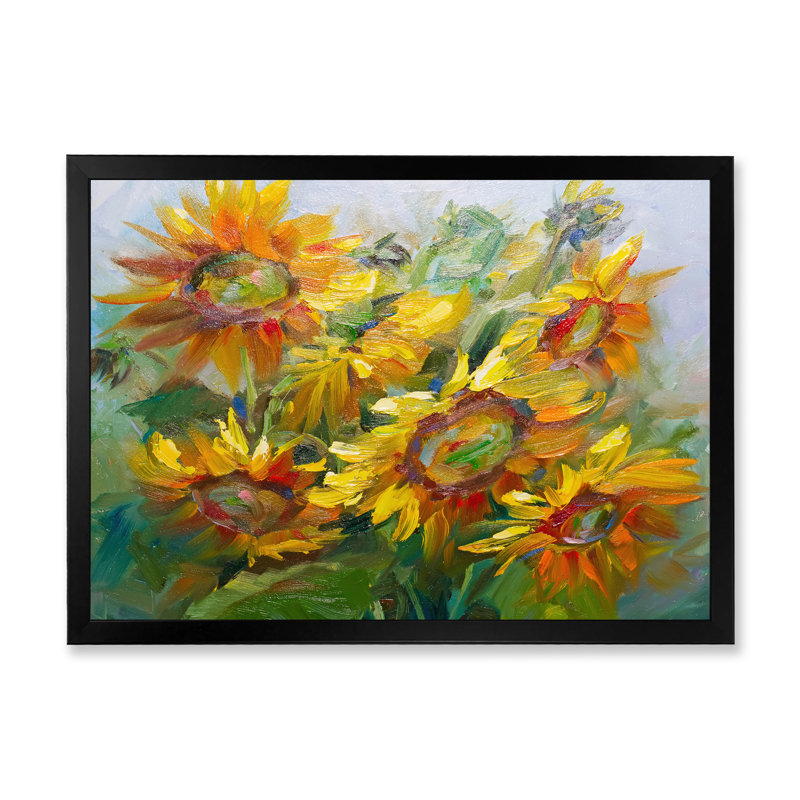 Tournesol jaune - reproduction sur toile, H 16 po x l 32 po x P 1 po, Cadre d'angle fermé noir