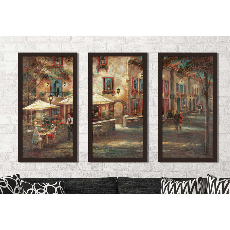 «Courtyard Cafe», reproduction de peinture à l'huile à multiples images, L 52,5 po x H 33,5 po x P 1 po