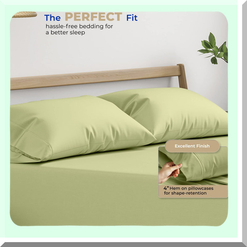 Sage Green Cotton Sateen Pillowcase Set - 400 Thread Count, Soft Smooth Pillow Covers for Home, Hotels, Hospitals - Queen Size 2 Pc
