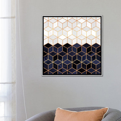 «White and Navy Cubes» par Elisabeth Fredriksson - impression d'art graphique
