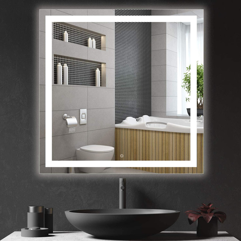 Miroir de maquillage / rasage mural Naliyah, 30 po x 30 po
