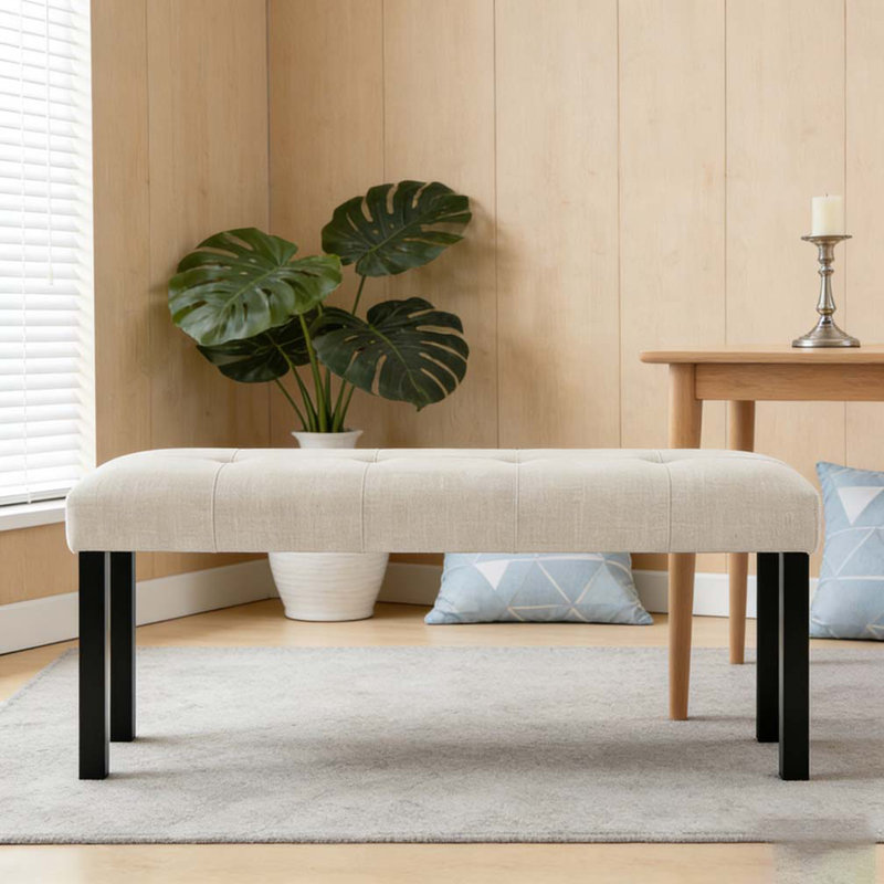 Modern Tufted Linen Dining Bench, Beige