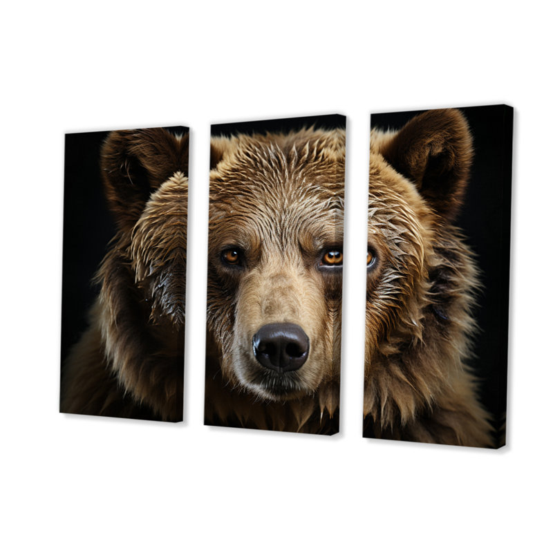 Bear Canvas Wall Art Set, Wildlife Animal Portrait Decor - Bear Portrait, 40" H x 60" W x 1" D