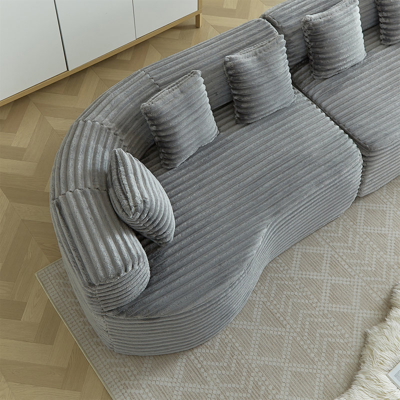Canapé modulaire courbé, Velours côtelé gris