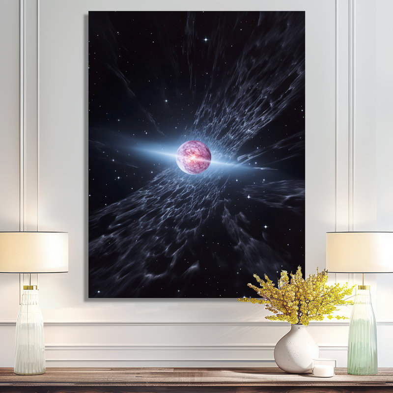 Planète rose en orbite dans l'espace lointain - espace, art mural, salon, H 20 po x l 12 po x P 1 po